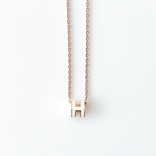 Hermes Mini Pop H Necklace In White & Rose Gold