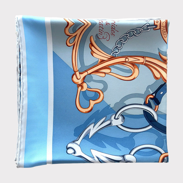 Hermes Brides et Destin Scarf In Bleu Jean / Mordoré / Ciel