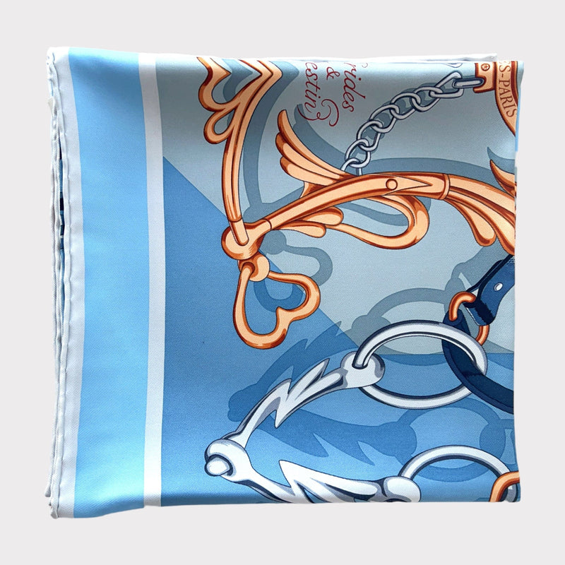 Hermes Brides et Destin Scarf In Bleu Jean / Mordoré / Ciel