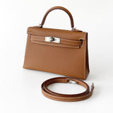 Hermes Mini Kelly II Sellier In Gold With Silver Hardware, Epsom Leather