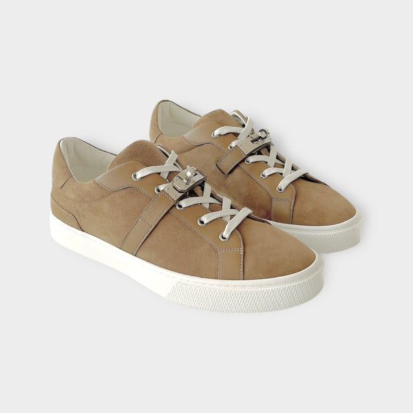 Hermes Men's Day Sneaker In Brown Suede, Size 42