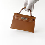 Hermes Mini Kelly II Sellier In Gold With Silver Hardware, Epsom Leather