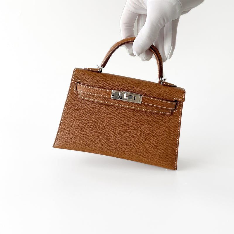Hermes Mini Kelly II Sellier In Gold With Silver Hardware, Epsom Leather