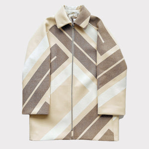Hermès Mosaique Short Wool Coat, 38, Beige Maputo