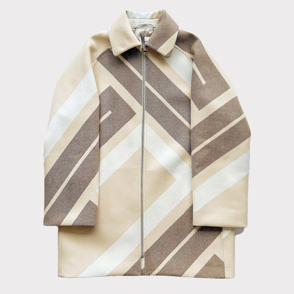 Hermes Mosaique Short Wool Coat In Beige Maputo | Size 38