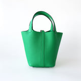 Hermes Picotin Lock Bag 18 In Vert Comics, Green Clemence Leather And Palladium Hardware