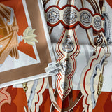 Hermes Brides et Destin Scarf In Orange Cuit, Beige Doré and Blanc