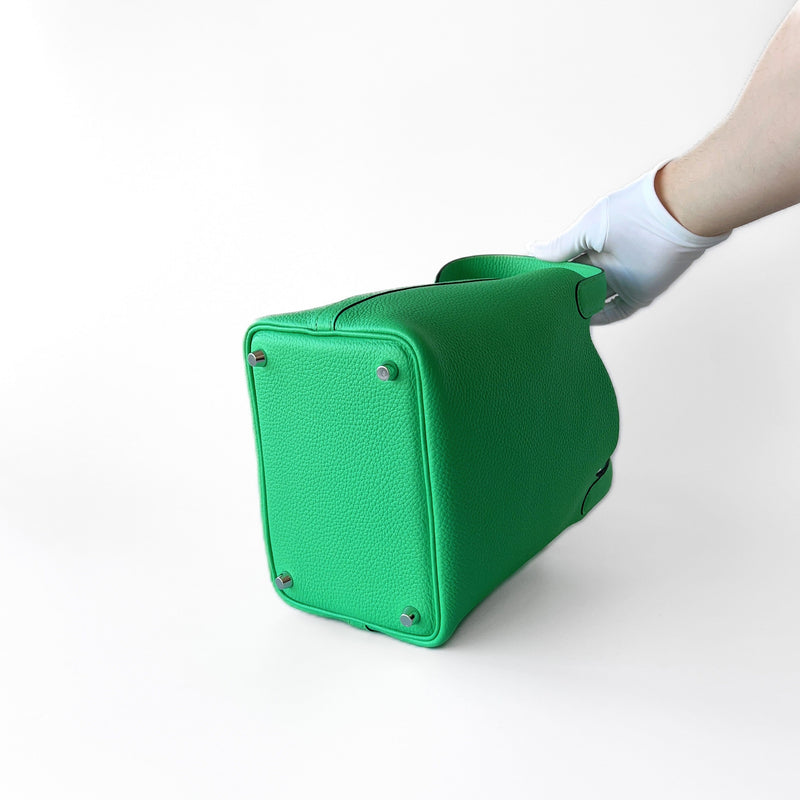 Hermes Picotin Lock Bag 18 In Vert Comics, Green Clemence Leather And Palladium Hardware
