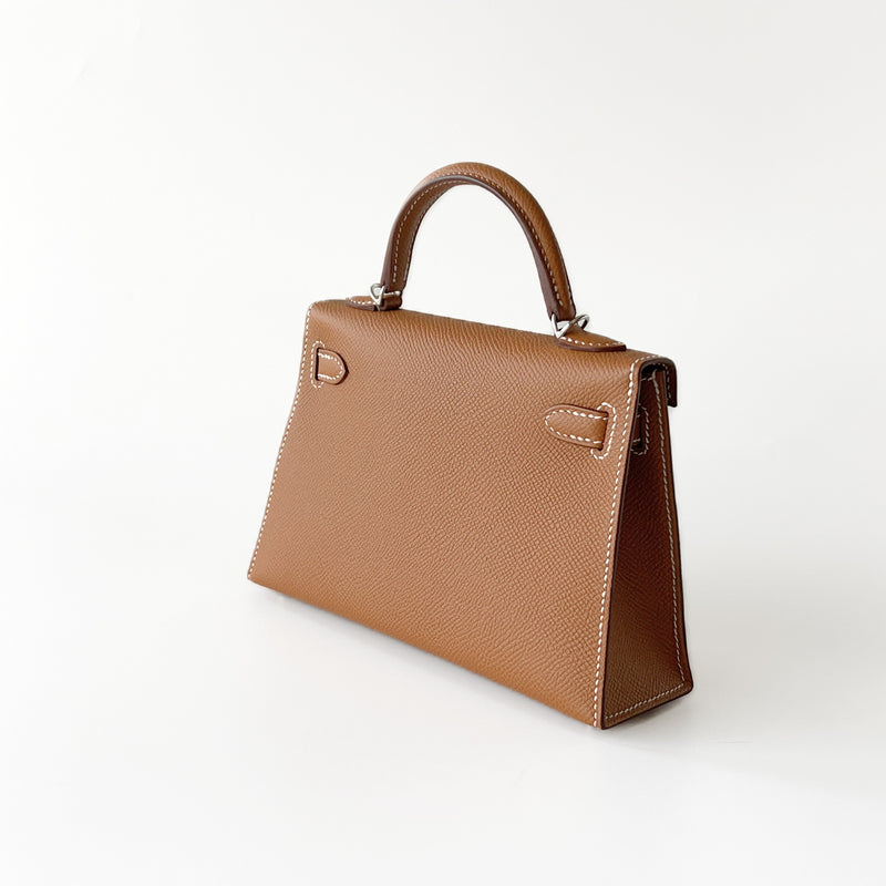 Hermes Mini Kelly II Sellier In Gold With Silver Hardware, Epsom Leather