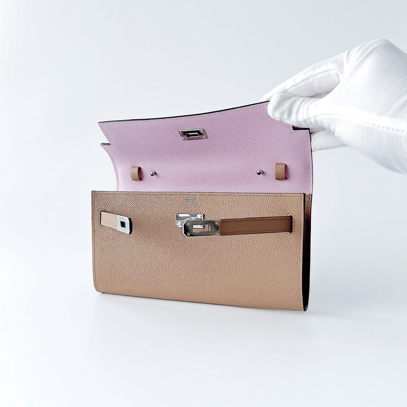 Hermes Rare Kelly Classique To Go Wallet, Chai And Mauve Sylvestre