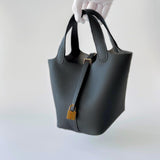 Hermes Picotin Lock Bag 18 In Graphite Grey Leather And Gold Hardware