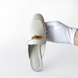 Hermes Women's Oz Mules In Beige Glaise Croc And Rose Gold Hardware, Size 38