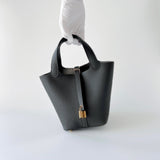 Hermes Picotin Lock Bag 18 In Graphite Grey Leather And Gold Hardware