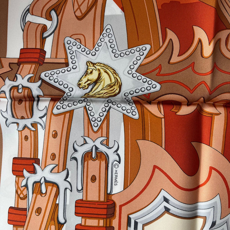 Hermes Brides et Destin Scarf In Orange Cuit, Beige Doré and Blanc
