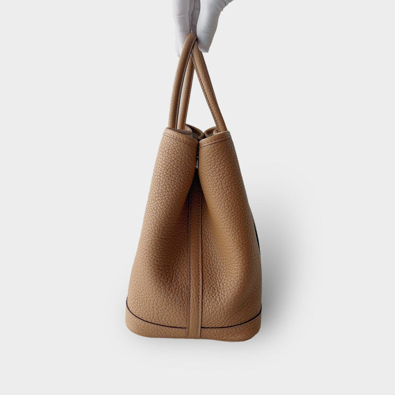 Hermès Garden Party 30 Bag In Biscuit Negonda Leather, Palladium Hardware