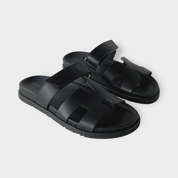 Hermes Women’s Chypre Sandal In Black, Noir, Size 37.5 EU