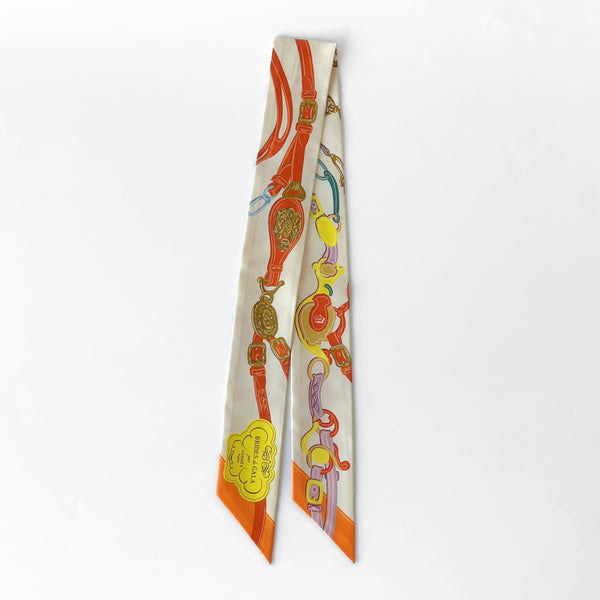 Hermes Brides de Gala Applique Pique Twilly In Cream, Orange And Yellow