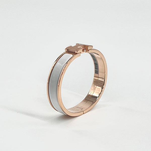 Hermès Clic H Bracelet In White and Rose Gold, PM Size