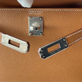 Hermes Mini Kelly II Sellier In Gold With Silver Hardware, Epsom Leather