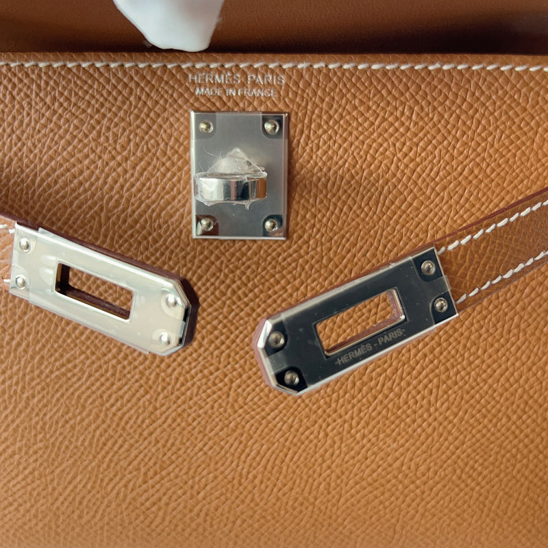 Hermes Mini Kelly II Sellier In Gold With Silver Hardware, Epsom Leather