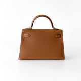 Hermes Mini Kelly II Sellier In Gold With Silver Hardware, Epsom Leather