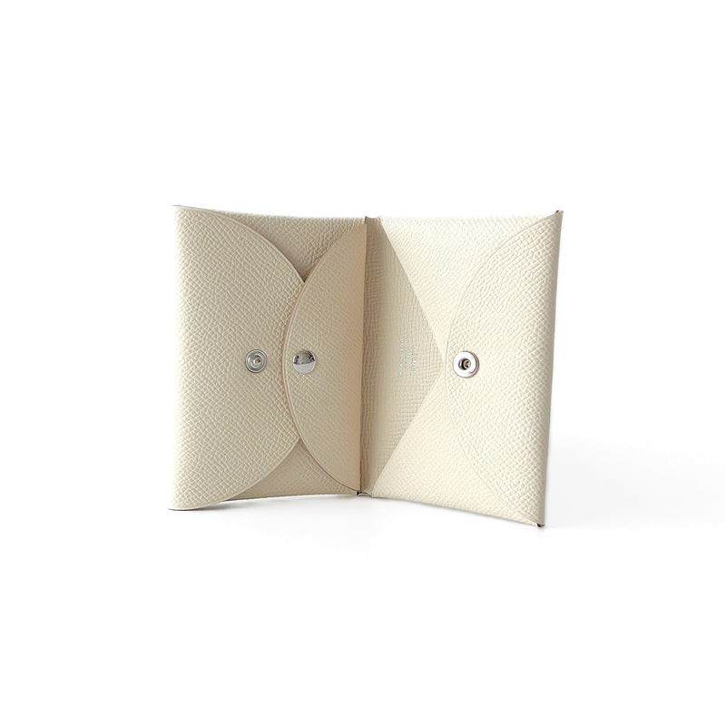 Hermes Calvi Duo Card Holder In Craie, Epsom Leather