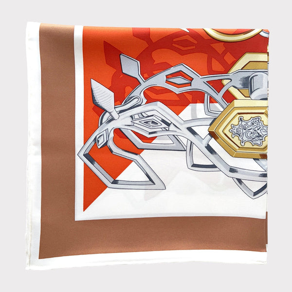 Hermes Brides et Destin Scarf In Orange Cuit, Beige Doré and Blanc