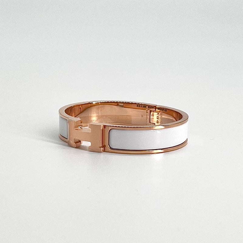 Hermès Clic H Bracelet In White and Rose Gold, PM Size