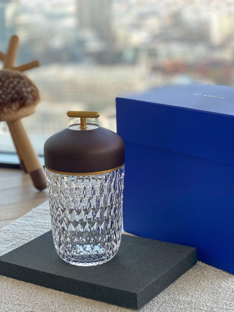 St Louis Crystal Folio Portable Lamp In Dark Wood and Brass