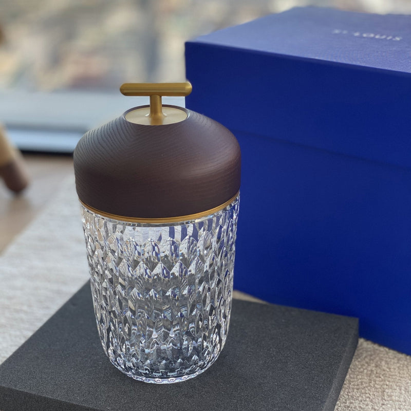 St Louis Crystal Folio Portable Lamp In Dark Wood and Brass