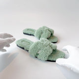 Hermès Oran Woolskin Fluffy Fur Sandals | Vert D'Eau | Size 38.5