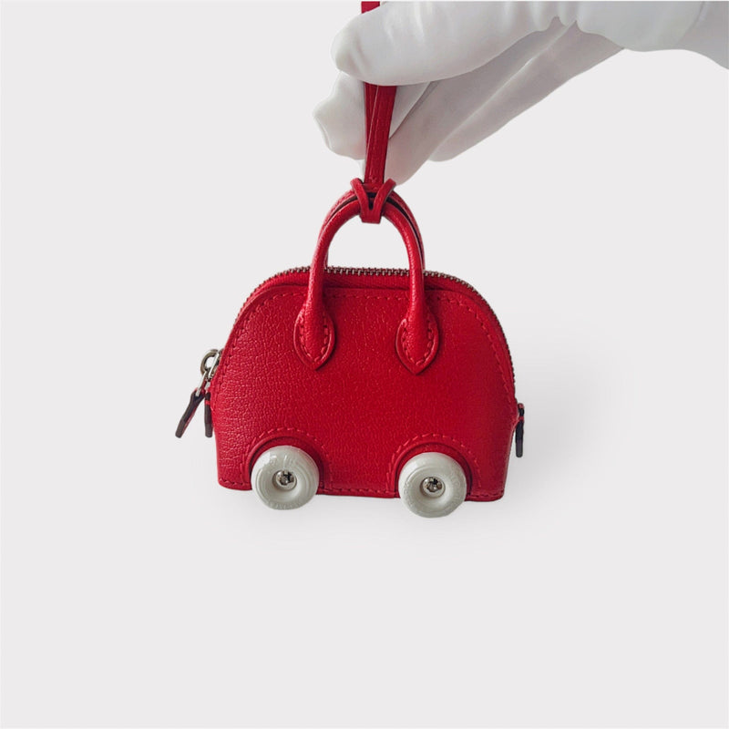 Hermès Bolide on Wheels Bag Charm In Chamkila Goatskin, Rouge de Coeur