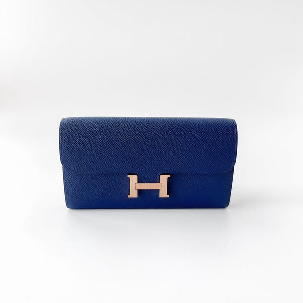 Hermes Constance Long To Go Wallet In Blue, Bleu Saphire And Rose Gold Hardware