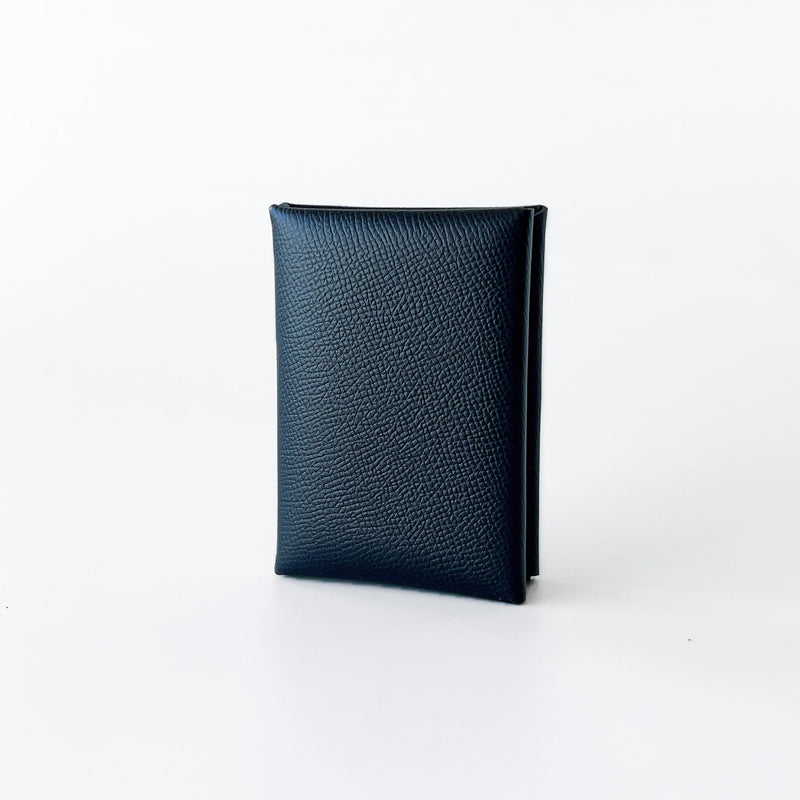 Hermes Calvi Duo Card Holder In Noir, Black Epsom Leather – Found Fashion