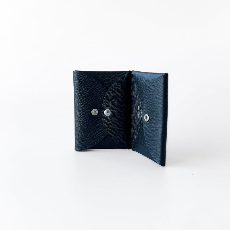 Hermes Calvi Duo Card Holder In Noir, Black Epsom Leather