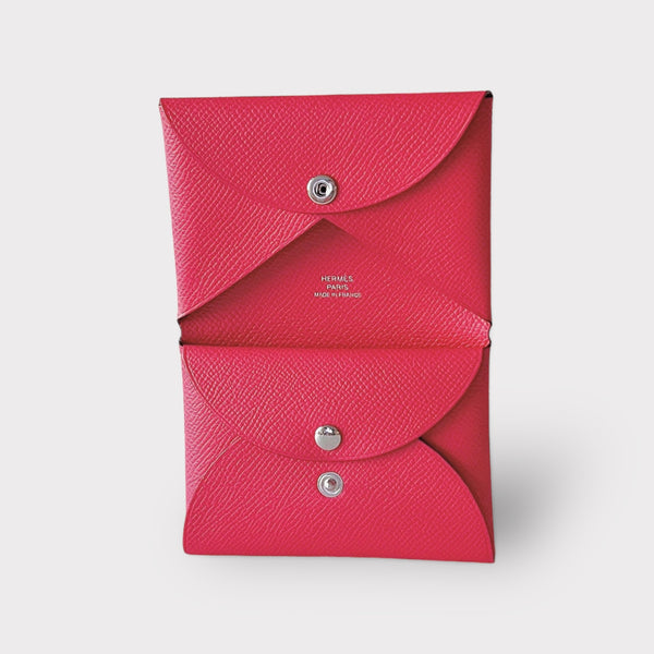 Hermes Calvi Duo Compact Card Holder In Rose Extreme Epsom