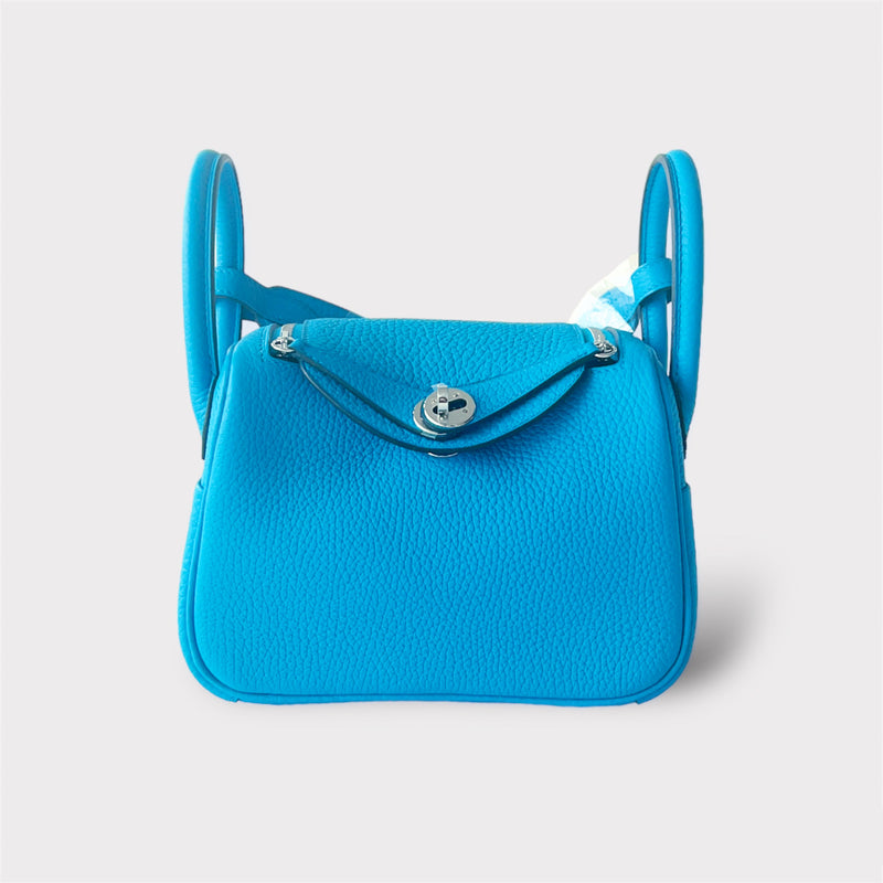 Replica Hermes Mini Lindy Handmade Bag In Blue Frida Clemence Leather