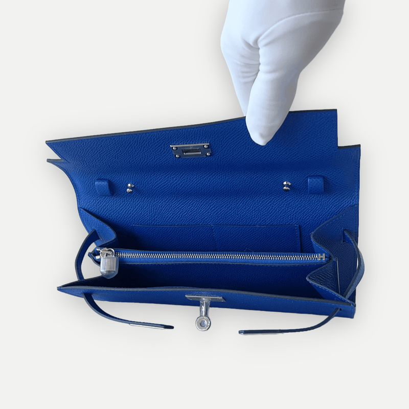 Hermes Kelly Classique To Go Wallet, In Bleu Royal, Blue Epsom