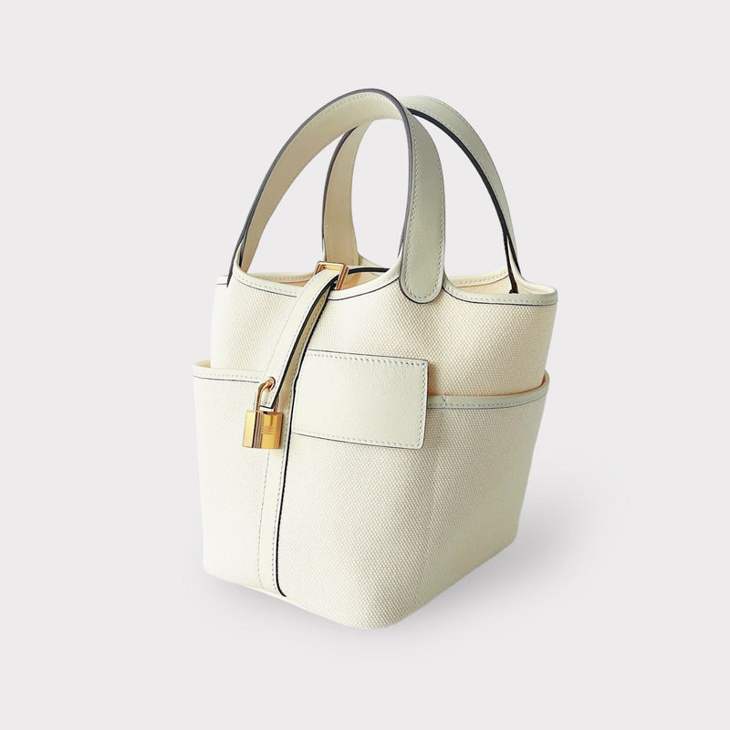 Hermes Cargo Picotin Lock Bag 18 In Beton And Nata With Gold Hardware