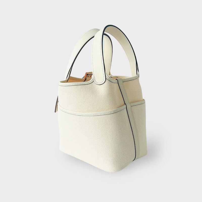 Hermes Cargo Picotin Lock Bag 18 In Beton And Nata With Gold Hardware