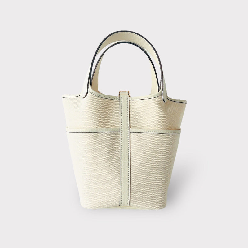 Hermes Cargo Picotin Lock Bag 18 In Beton And Nata With Gold