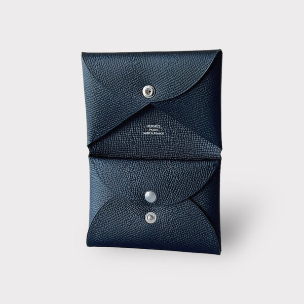 Hermes Calvi Duo Card Holder In Noir, Black Epsom Leather
