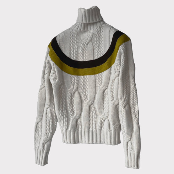 Hermes Men's "Yoke Torsade" Turtleneck Sweater In Ivory, Size M
