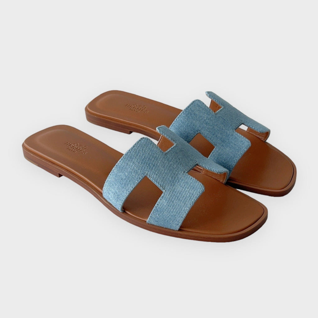 Hermes Navy Blue Leather Oran Sandals Size 39 Hermes