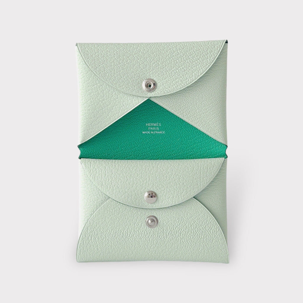 Hermes Calvi Duo Card Holder in Gold / Vert Fizz Epsom Leather – Brands  Lover