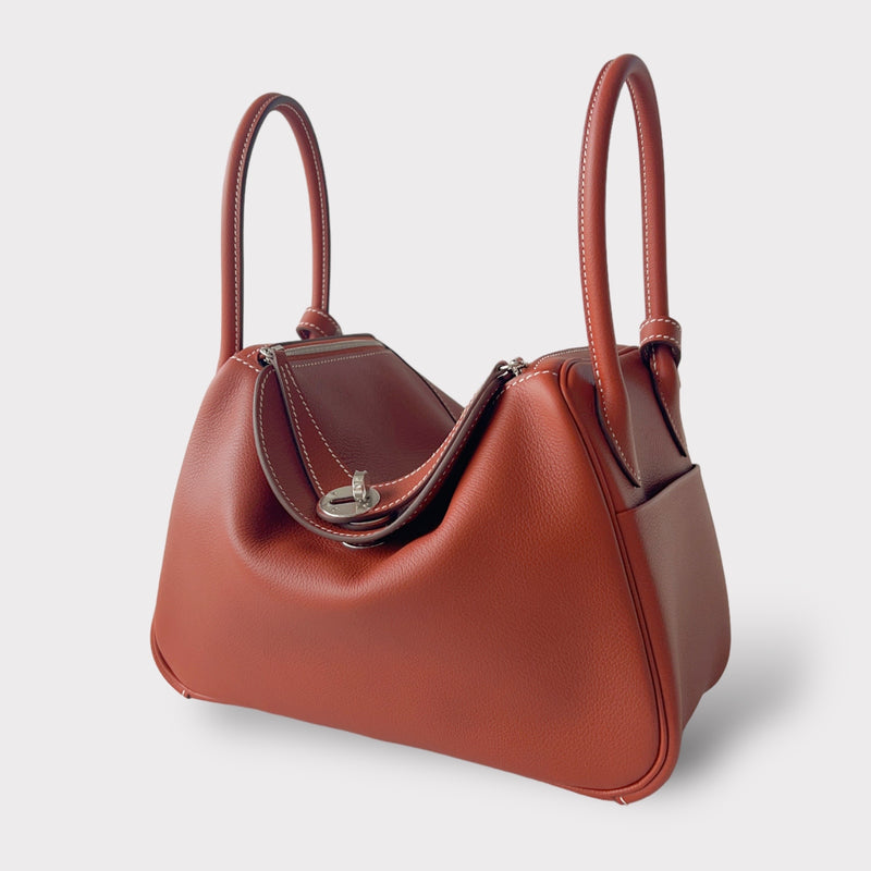 Hermes Lindy 26 Bag In Sienne With Palladium Hardware, Evercolor Leather
