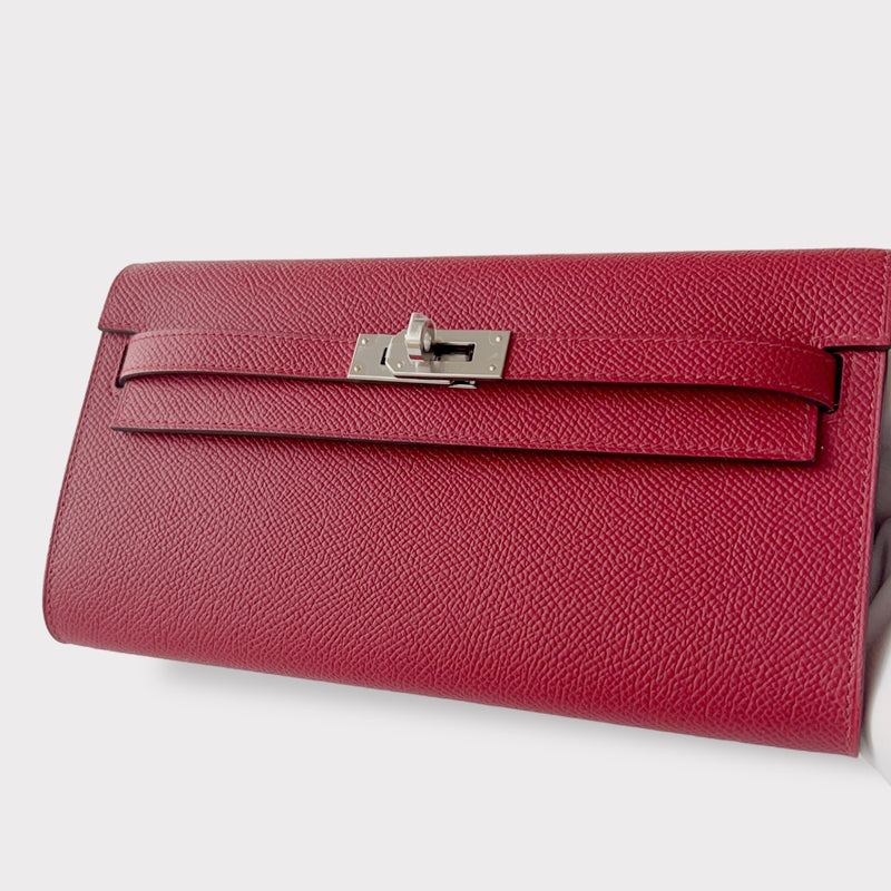 Hermes Kelly Classique To Go Wallet, In Rouge Grenat With Palladium Hardware