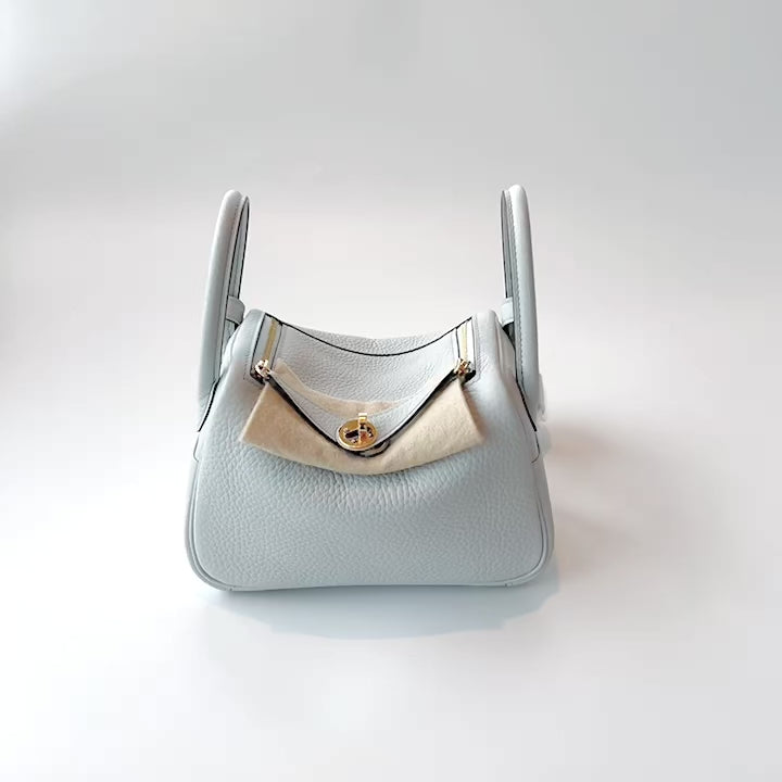 Hermès Mini Lindy 20 In Bleu Pale Clemence With Gold Hardware in White