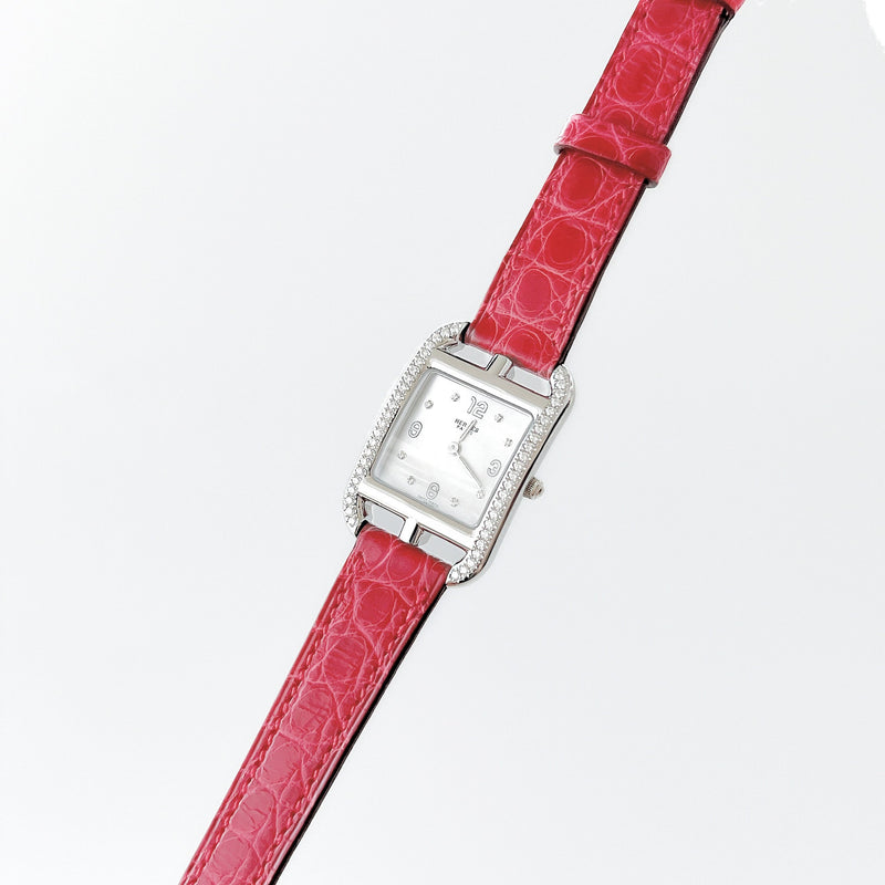 Hermes Cape Cod Watch With Diamonds And A Red Croc Strap, Small, 31mm - Found Fashion