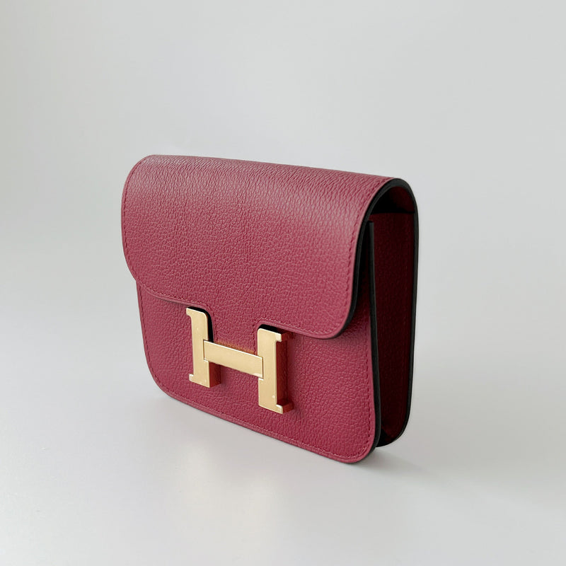 Hermes Constance Slim Wallet In Rouge Grenat With Gold Hardware